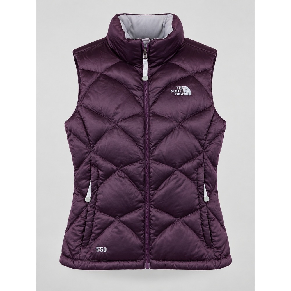 The North Face 550 Down Puffer Vest Womens M Purple Quilted Zip Up Logo Winter